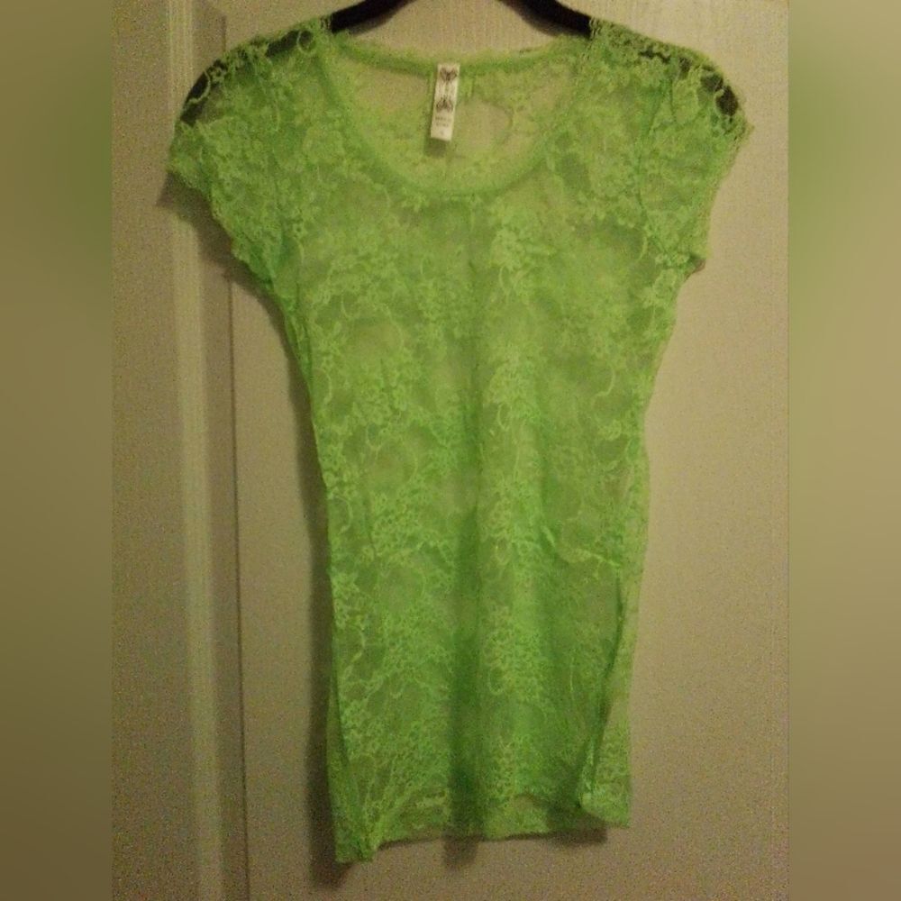 Bozzolo Green Lace Short Sleeve Top - Size S”